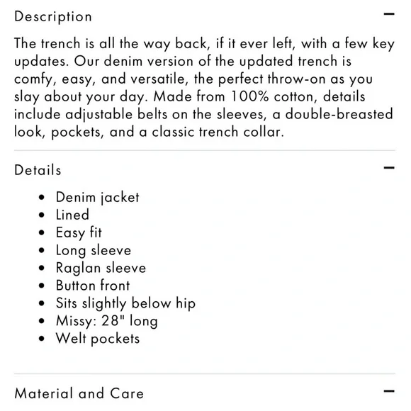 NEW Nic + Zoe Denim Femme Trench Coat